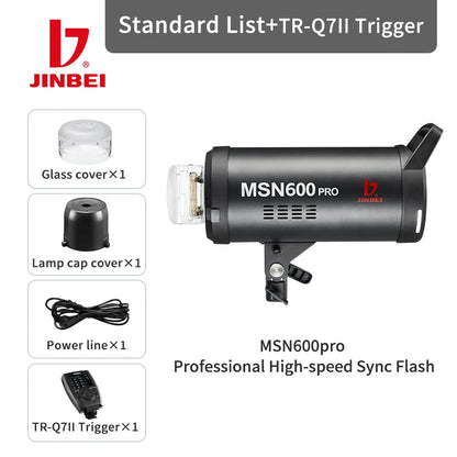 Flash Stroboscopique JINBEI MSN600pro professionnel de studio 600 W 1/8000 s haute vitesse Monture Bowens Système sans fil 2,4 G + Ampoule LED de modélisation 30 W