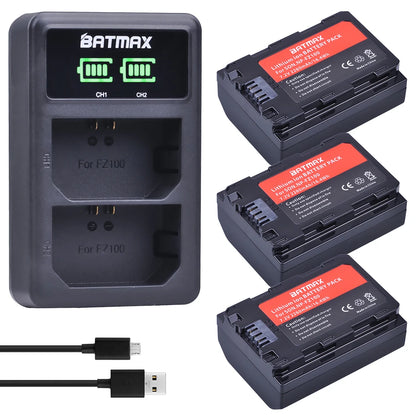 Batterie Batmax 2280mAh NP-FZ100 FZ100 + double chargeur LED USB pour Sony ZV-E1, Alpha A7III, A7R III, A9, A6600, a7 IV, a7R IV, A6700, A7M4...