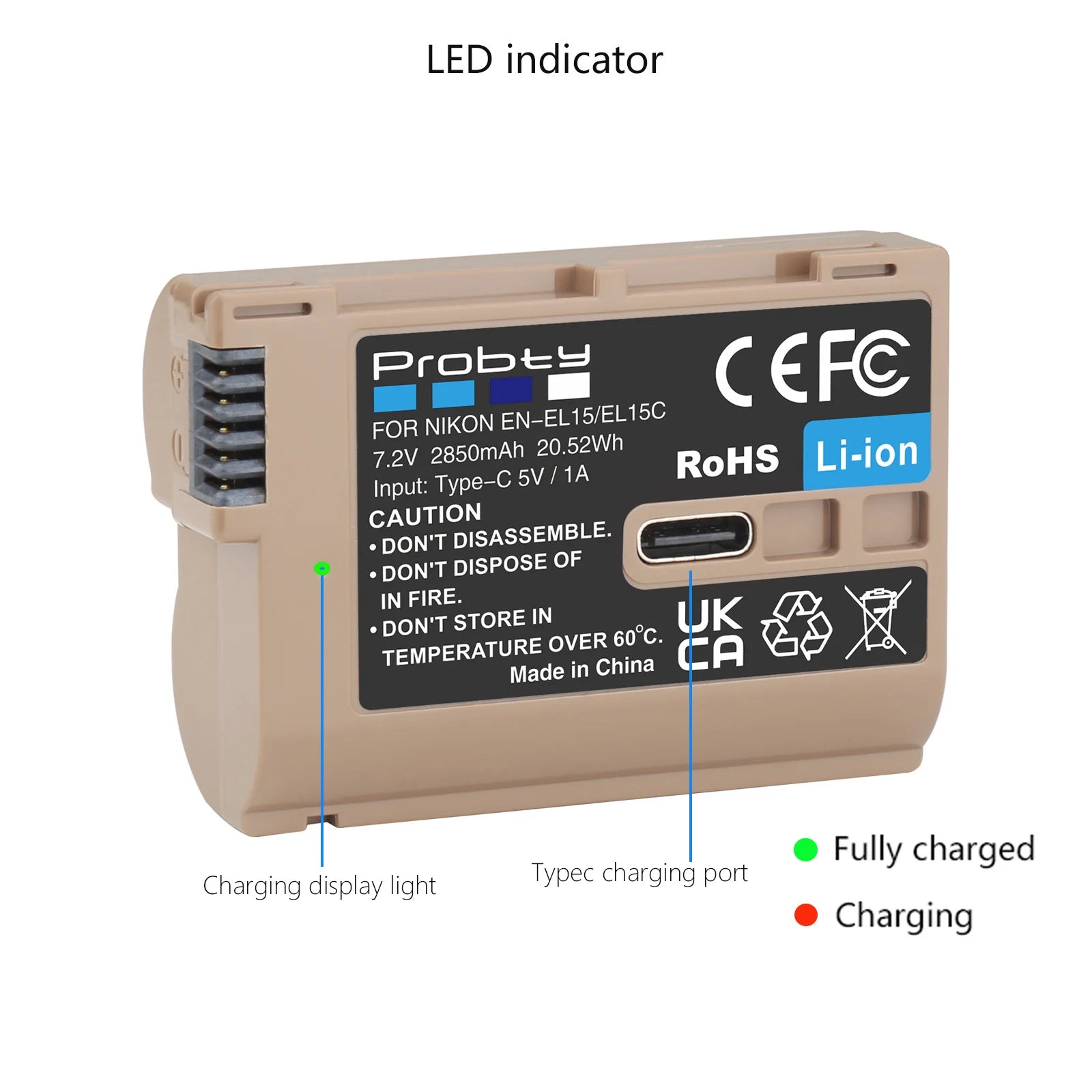 Batterie EN-EL15C avec Port usb Type-c pour Nikon Z5 D850 Z6 Z7 D780 D750 D810 D7000 D7500 Z6 ii V1