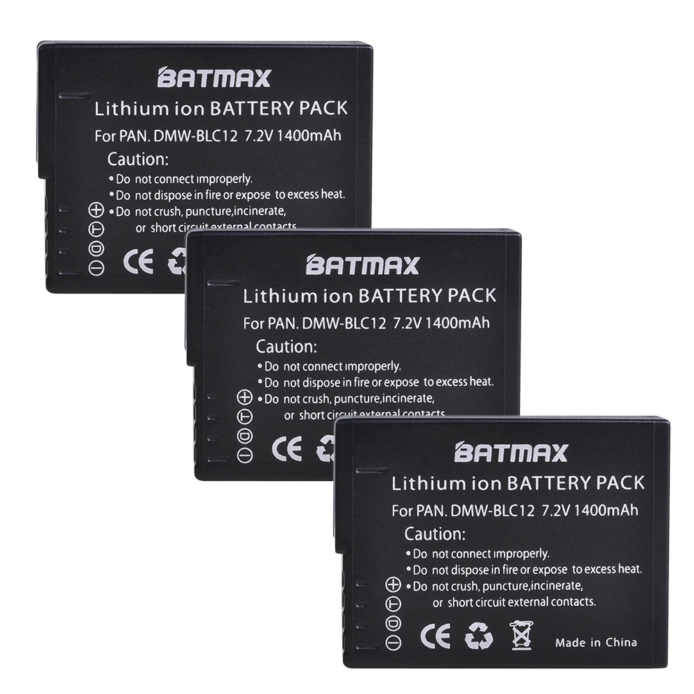 Batterie Batmax 1400mAh DMW-BLC12 BLC12 + Chargeur pour Panasonic Lumix DMC-G7, DMC-G85, DMC-G95, DMC-FZ1000, DC-FZ1000 II
