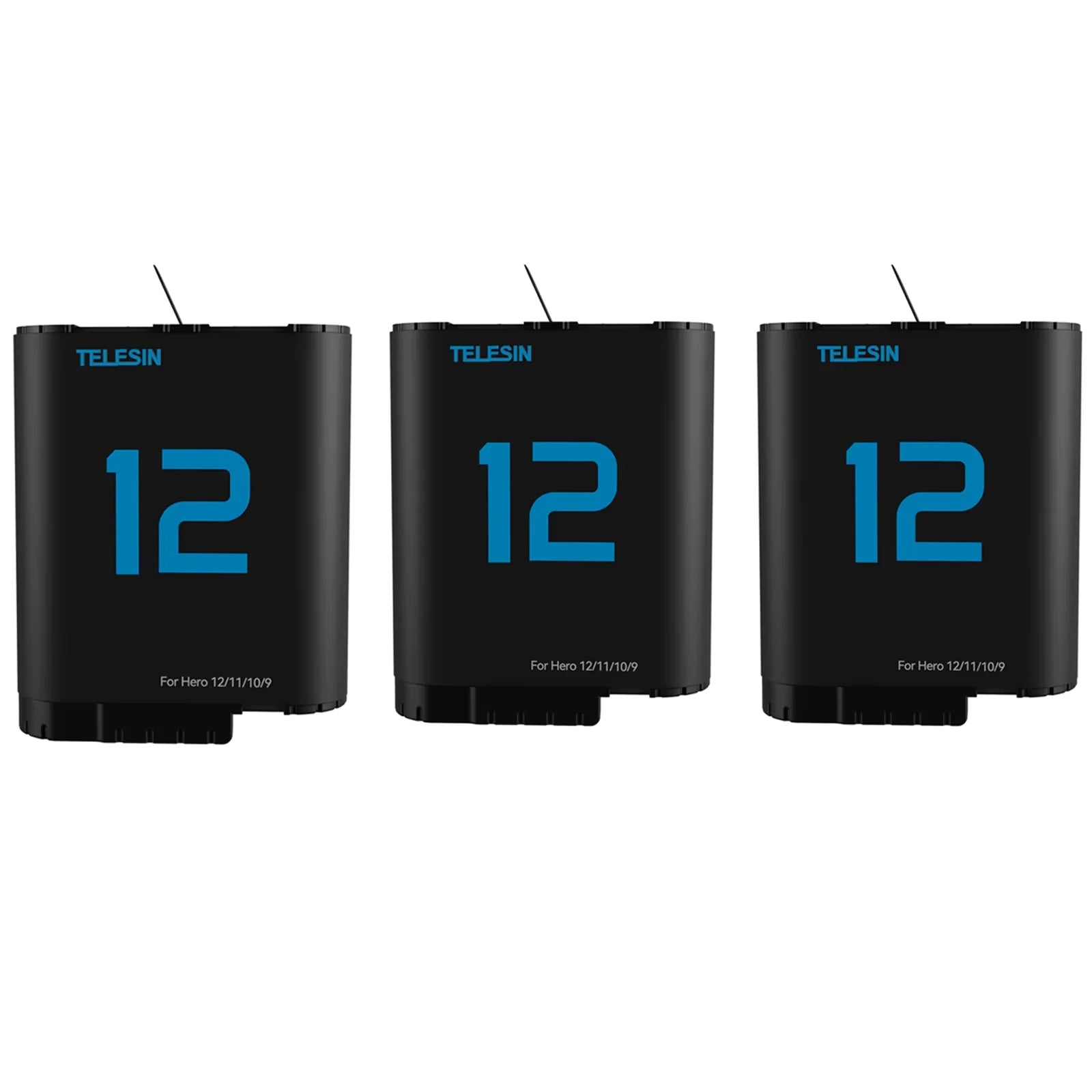 Batterie TELESIN pour GoPro Hero 12, 11, 10, 9, 1750 mAh + Boîtier de Chargeur Rapide à 3 Voies