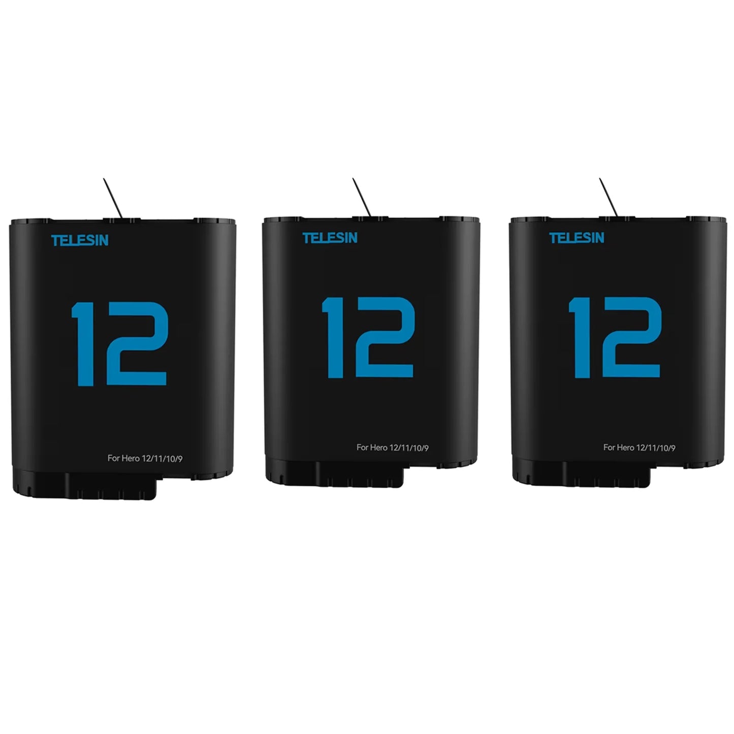 Batterie TELESIN pour GoPro Hero 12, 11, 10, 9, 1750 mAh + Chargeur Rapide à 3 Voies