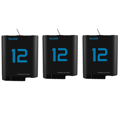 Batterie TELESIN pour GoPro Hero 12, 11, 10, 9, 1750 mAh + Chargeur Rapide à 3 Voies