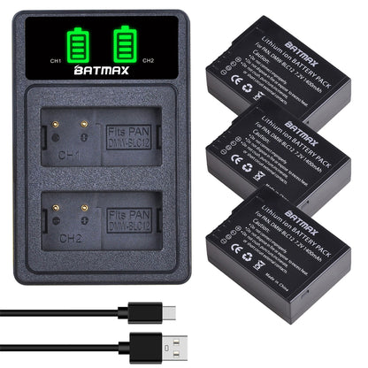 Batterie Batmax 1400mAh DMW-BLC12 BLC12 + Chargeur pour Panasonic Lumix DMC-G7, DMC-G85, DMC-G95, DMC-FZ1000, DC-FZ1000 II