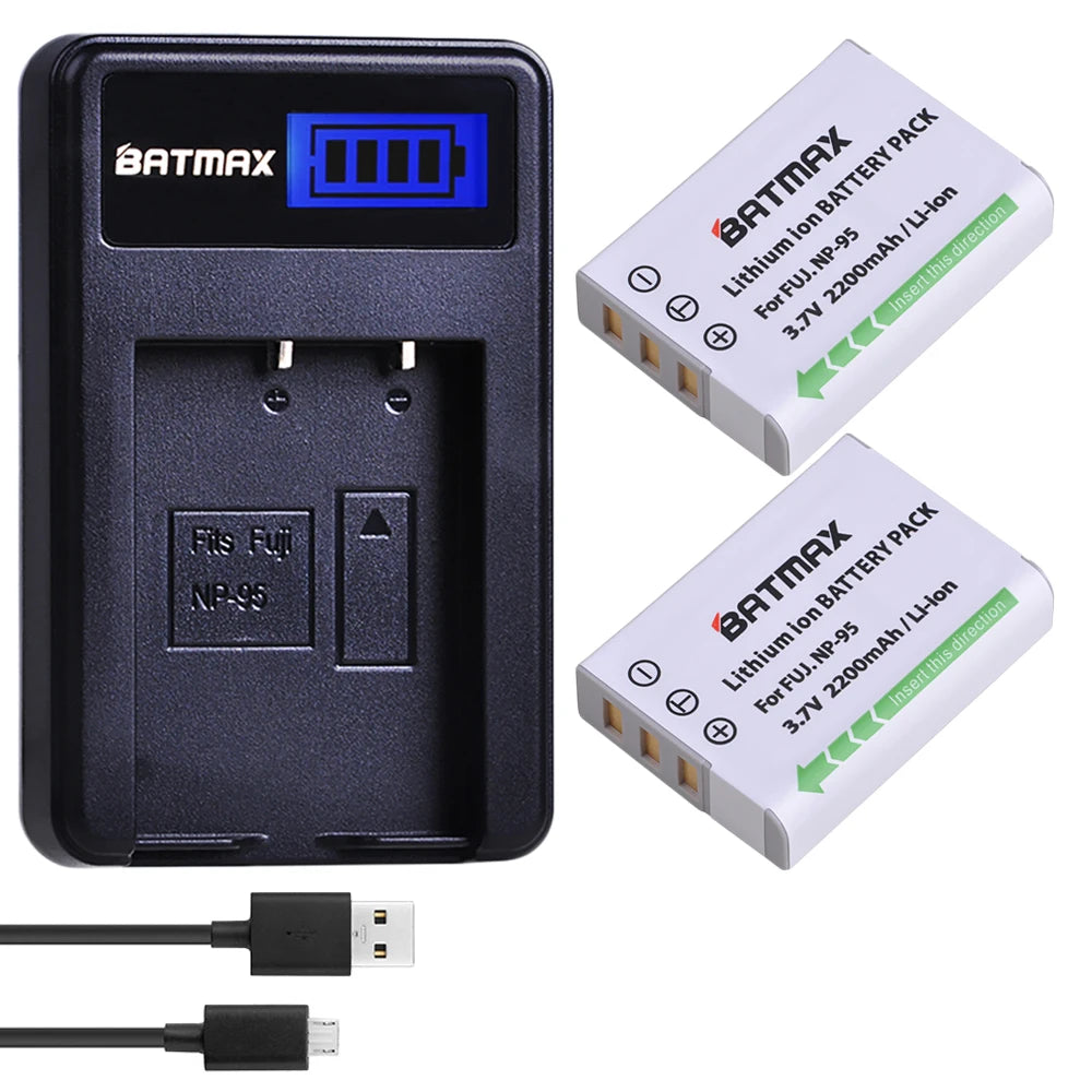 Bateria Batmax 2200mAh NP-95 NP 95 NP95 + carregador USB LCD per a càmera 3D Fujifilm X30 X100 X100S X100T XS1 FinePix F30 F31