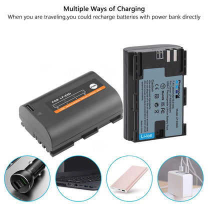 Batterie 2650mAh LP-E6 LP E6 LPE6 LP E6N Probty type-c pour appareils photo Canon 5D Mark II III 7D 60D EOS 6D 70D 80D EOS 5DS R