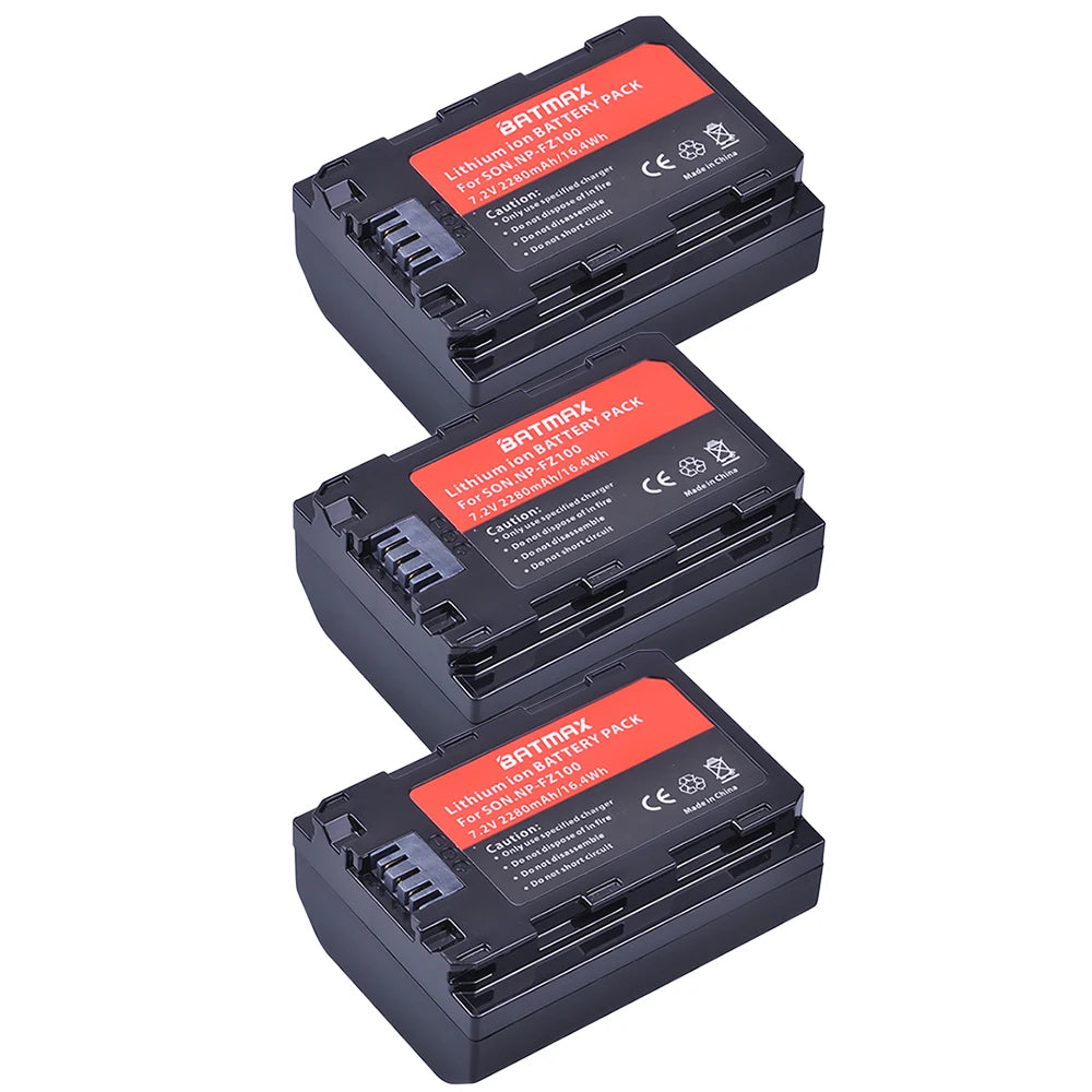 Batterie Batmax 2280mAh NP-FZ100 FZ100 + double chargeur LED USB pour Sony ZV-E1, Alpha A7III, A7R III, A9, A6600, a7 IV, a7R IV, A6700, A7M4...