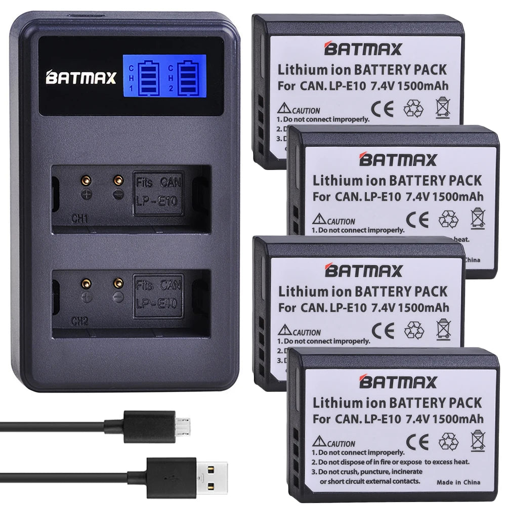 Batterie + chargeur double LP-E10 LP E10 LPE10 pour Canon EOS 1100D 1200D 1300D Kiss X50 X70 X80 Rebel T3 T5 T6...