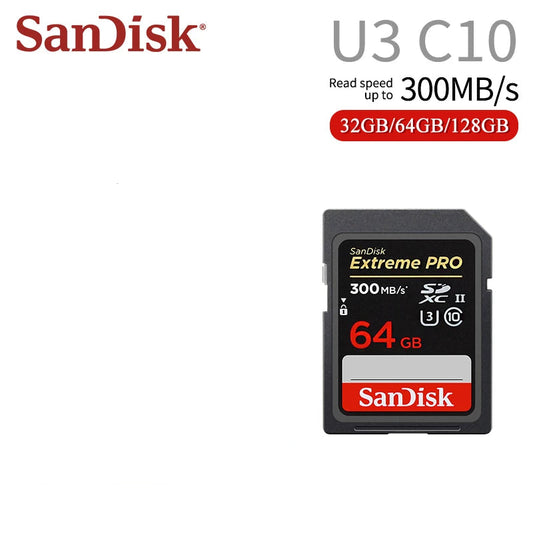 Carte mémoire SD SanDisk 64GB 128GB Max 300 Mb/s UHS-II professionnelles V90 SDXC haute vitesse pour appareil photo 8K 4k U3 C10