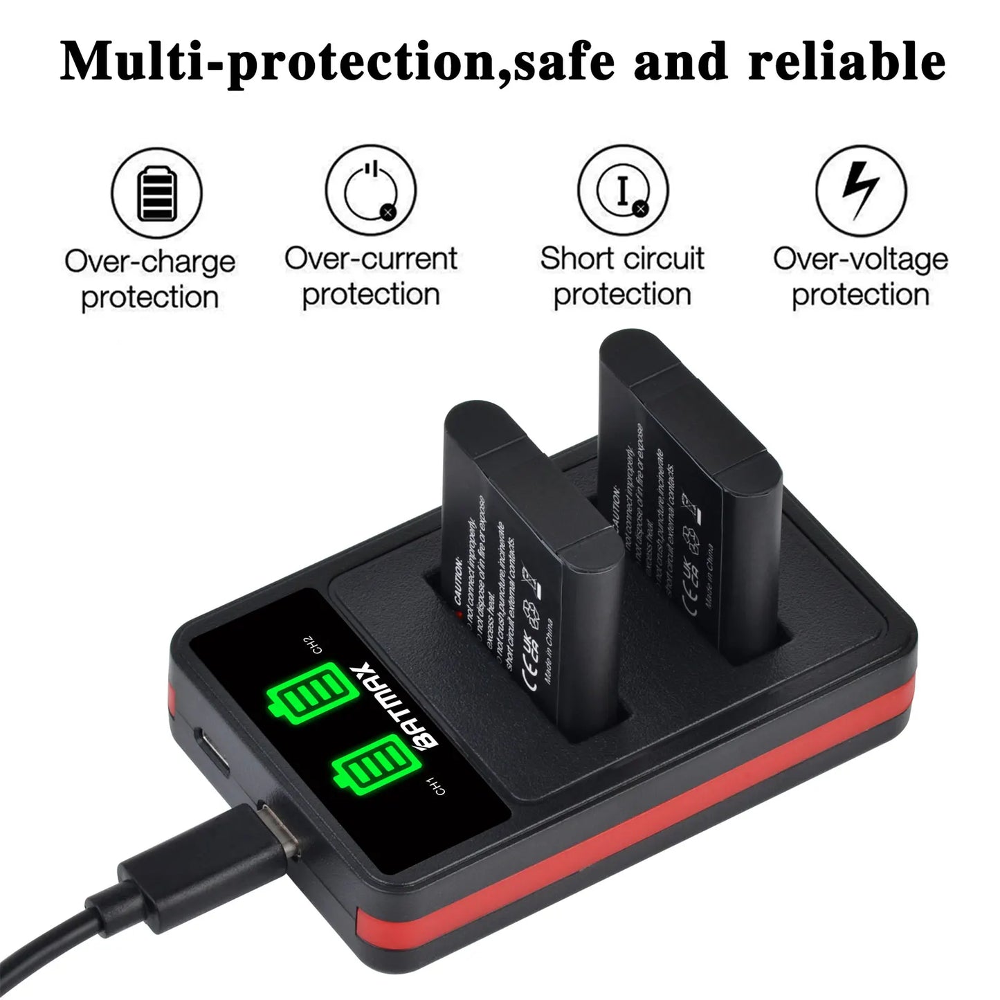 Batterie Batmax DB-110 1500mAh + chargeur double pour appareils photo Ricoh DB-110 GR série Ricoh GR III, GR IIIx, Theta X, WG-6, G900