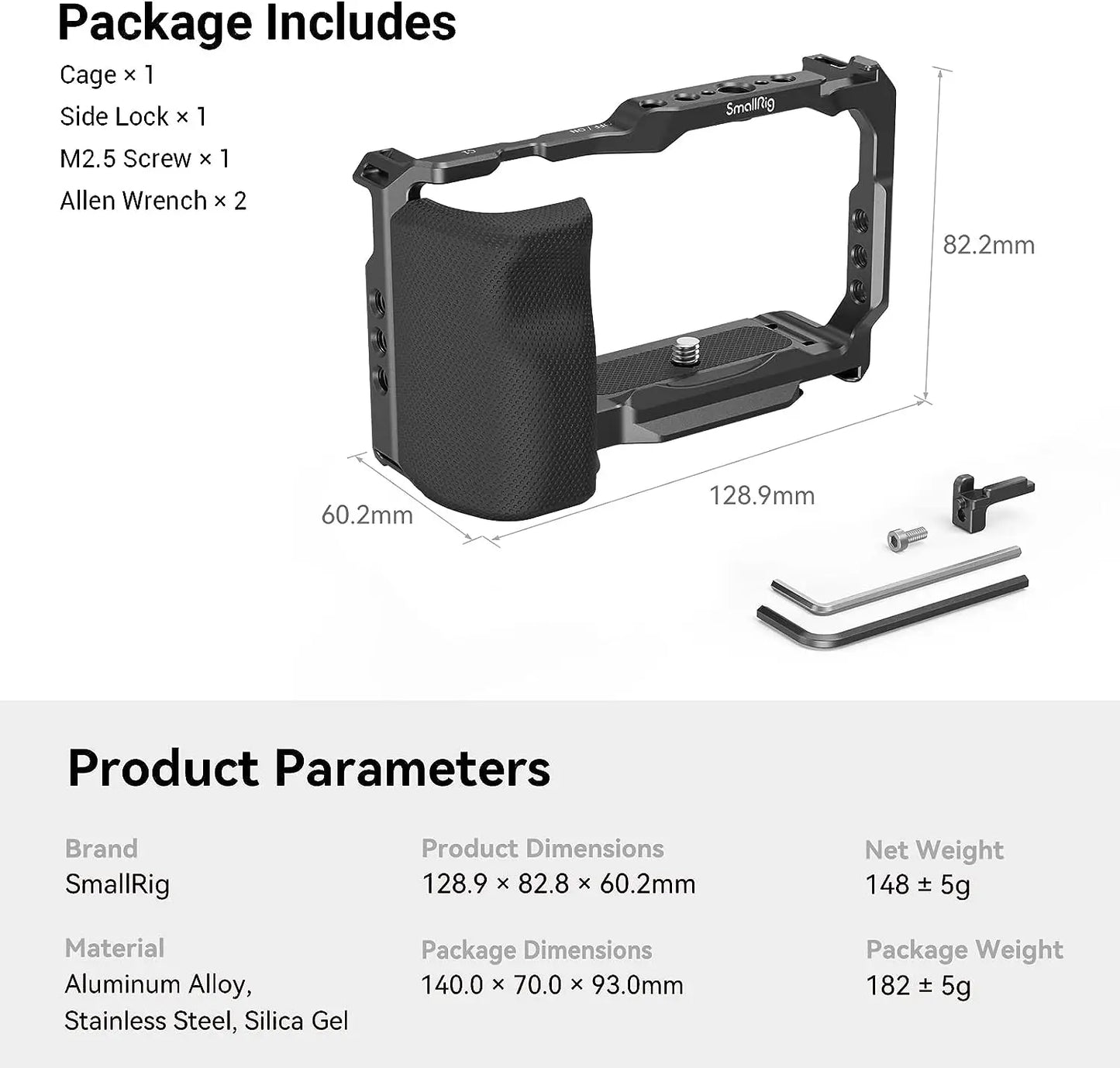 Cage SmallRig pour Sony ZV-E10 avec poignée en silicone et plaque de dégagement rapide intégrée