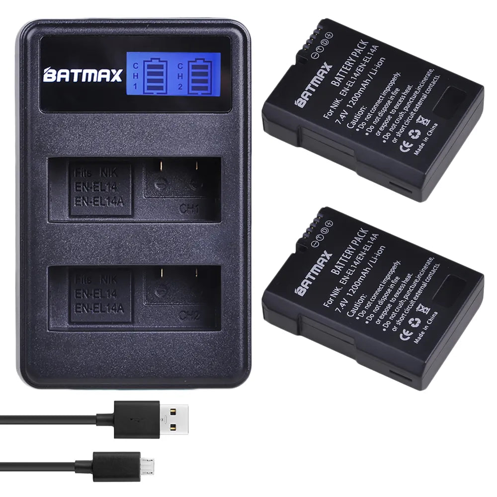 Batteries EN-EL14 EN-EL14a Batmax haute qualité + chargeur double LCD USB pour Nikon D3100 D3200 D3300 D5100 D5200 D5300 P7000