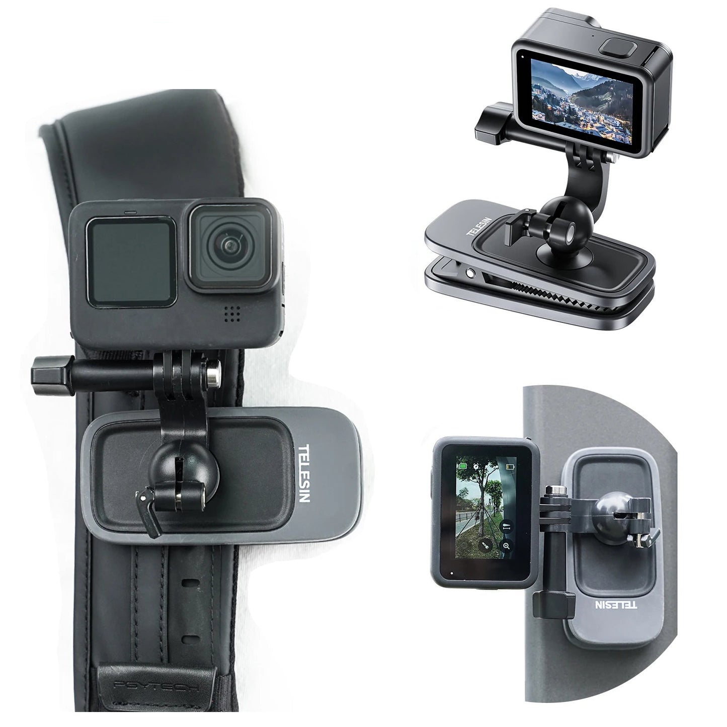 Pince magnétique TELESIN pour sac à dos, rotation à 360 °, support pour Gopro Fore12, 11, 10, 9, 8, 7, 6, Insta360 Bery, GO2, GO3, DJI, OSMO Action 3, 4