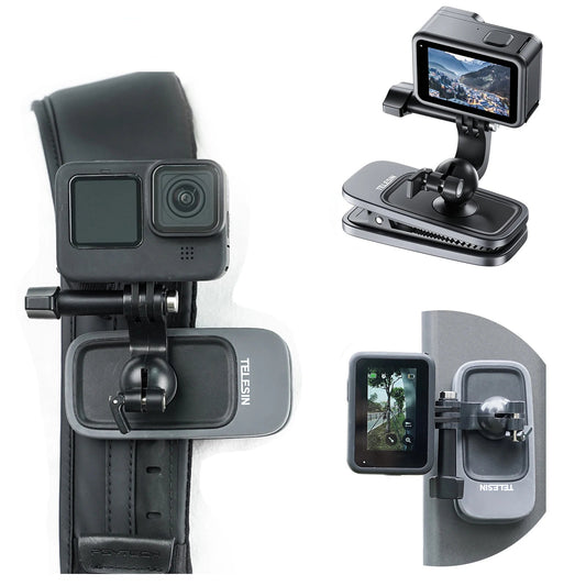 Pince magnétique TELESIN pour sac à dos, rotation à 360 °, support pour Gopro Fore12, 11, 10, 9, 8, 7, 6, Insta360 Bery, GO2, GO3, DJI, OSMO Action 3, 4