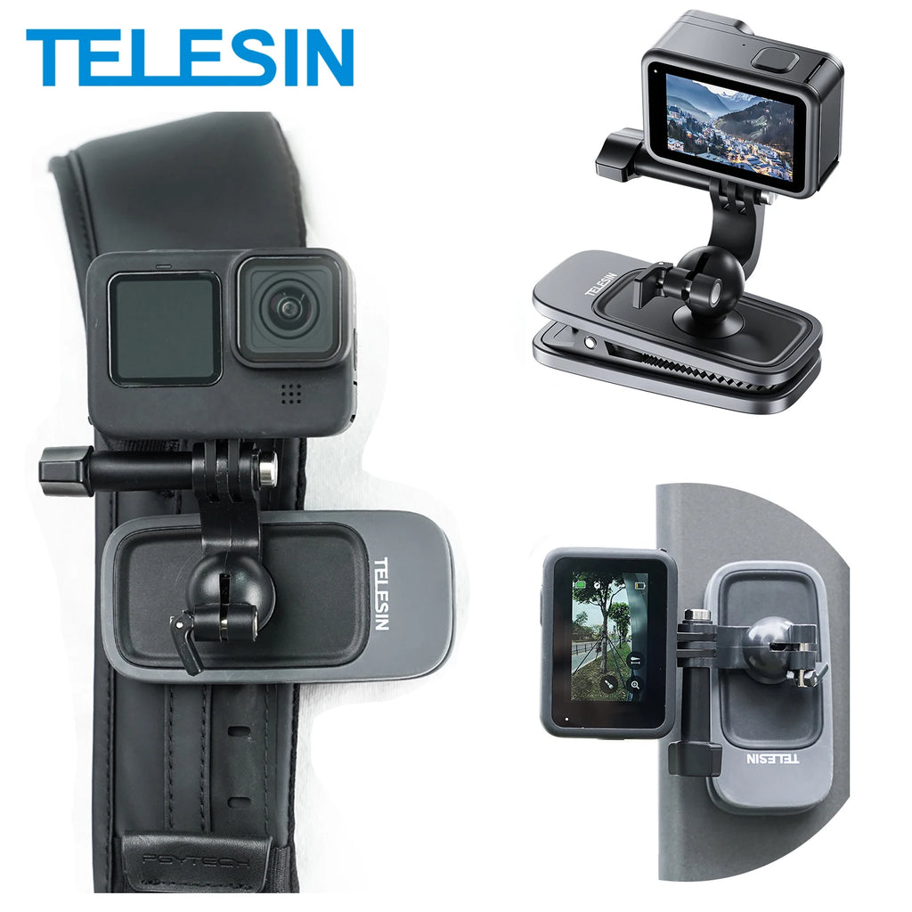 Pince magnétique TELESIN pour sac à dos, rotation à 360 °, support pour Gopro Fore12, 11, 10, 9, 8, 7, 6, Insta360 Bery, GO2, GO3, DJI, OSMO Action 3, 4
