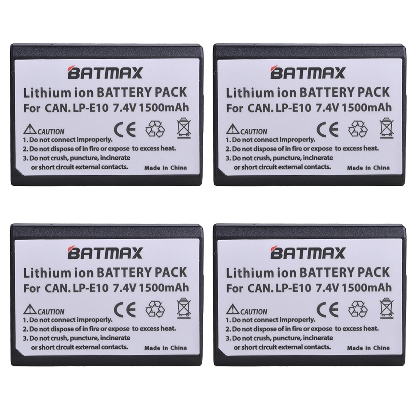 Batterie Batmax 1500mAh LP-E10 LPE10 + chargeur avec Port de Type C pour Canon EOS Rebel T3 T6 T7 T100 Kiss X50 X80 X90 1500D 3000D 4000D