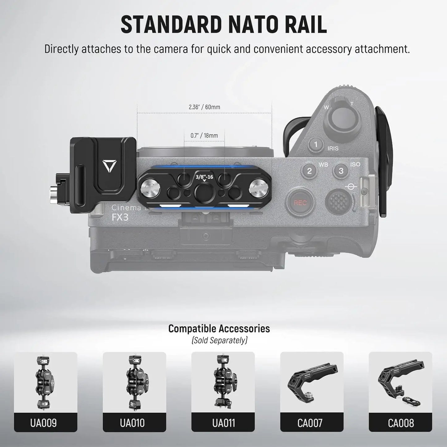 Cage NEEWER pour Sony FX3/FX30 avec serre-câble, Rail NATO, trous de positionnement ARRI 3/8