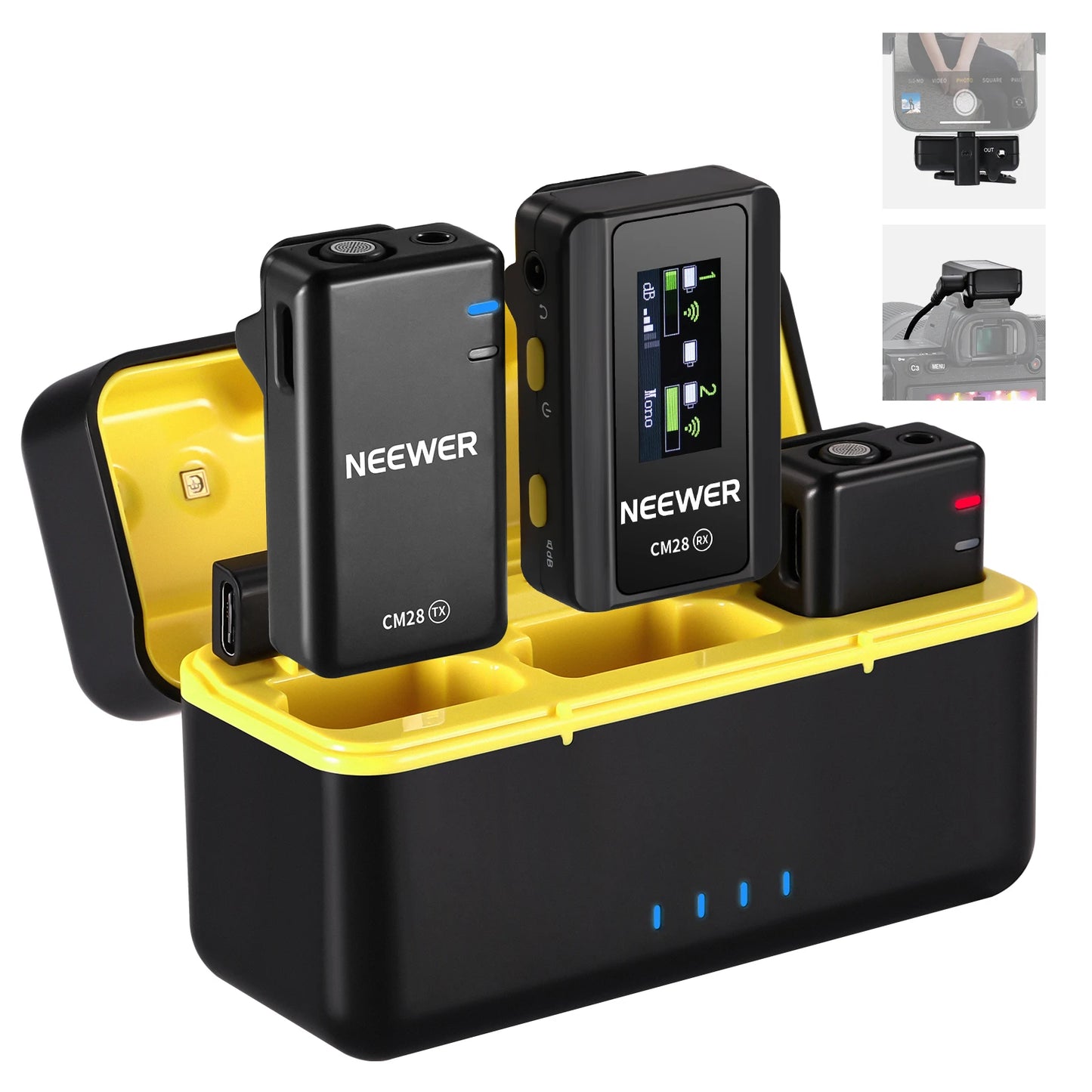 Microphone NEEWER CM28 sans fil avec étui de chargement 1 clic suppression du bruit micro pour appareil photo