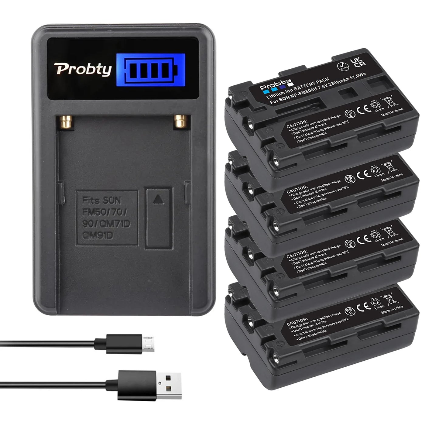 Batterie Probty 2300mAh NP-FM500H NP FM500H + chargeur USB LCD pour Sony Alpha A58 A57 A65 A77 A99 A900 A700 A580 A560 A550