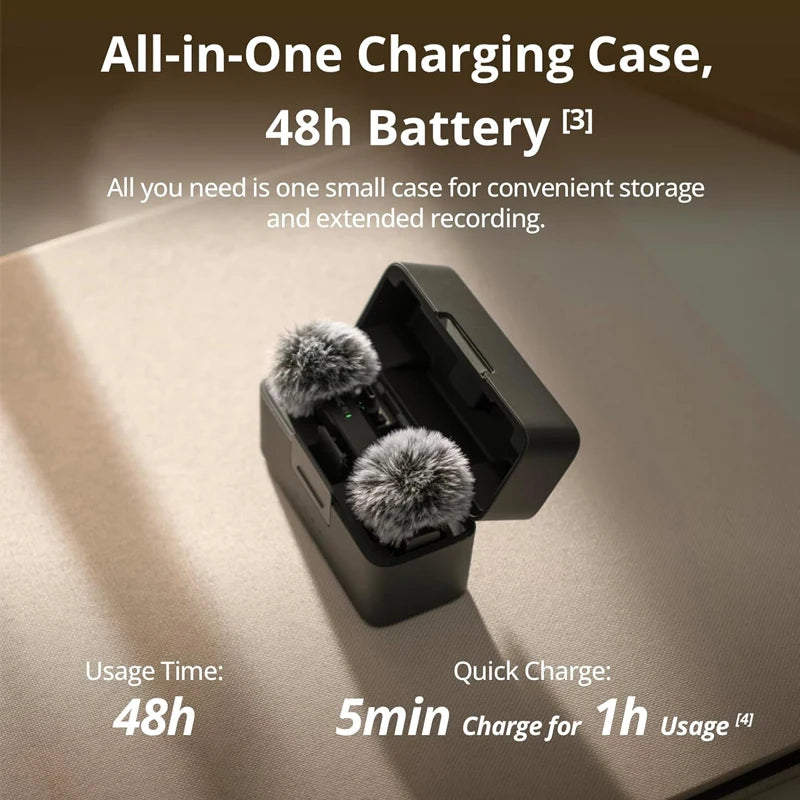 Micro DJI Mic Mini (2 TX + 1 RX + chargeur) Microphone sans fil avec suppression intelligente du bruit, audio de haute qualité