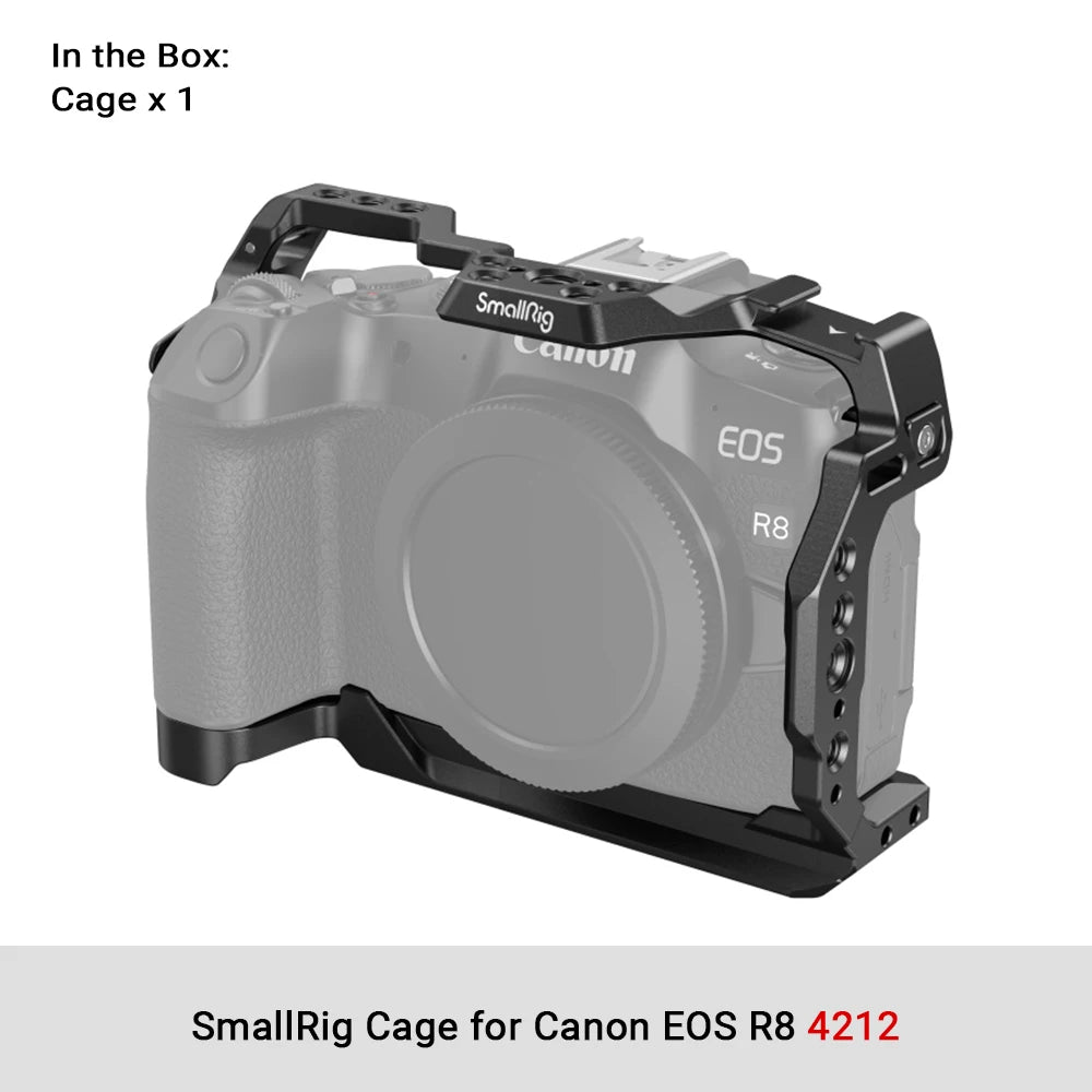 Cage SmallRig 4212 pour Canon EOS R8 avec plaque à dégagement rapide Arca Swiss pour trépied à cardan DJI avec trous filetés 1/4 "-20-