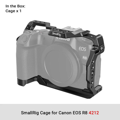 Cage SmallRig 4212 pour Canon EOS R8 avec plaque à dégagement rapide Arca Swiss pour trépied à cardan DJI avec trous filetés 1/4 "-20-