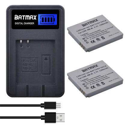 Batterie Batmax NB-4L NB4L + chargeur pour Canon IXUS 50 55 60 65 80 75 100 I20 110 115 120 130 IS 117 220 230 255 HS SD780