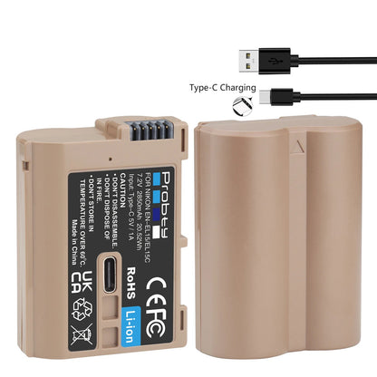 Batterie Probty EN-EL15C avec Port usb Type-c pour Nikon Z5 D850 Z6 Z7 D780 D750 D810 D7000 D7500 Z6 ii V1