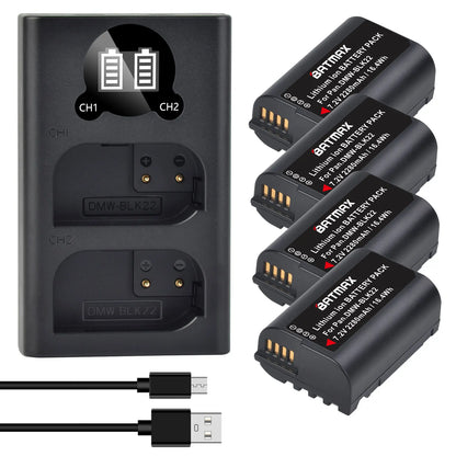 Batterie Batmax DMW-BLK22 BLK22 2280mAh + chargeur double pour Panasonic LUMIX DC-S5, DC-S5K, GH5 II, GH6, S5M2, S5M2X, GH5M2
