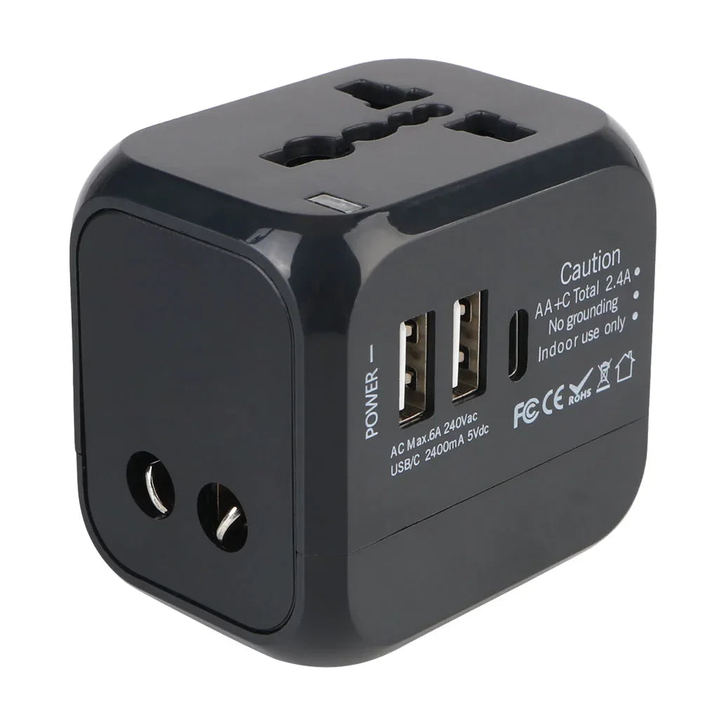Adaptateur chargeur de prise de voyage universel US EU UK AU avec 2 USB et 1 Type C