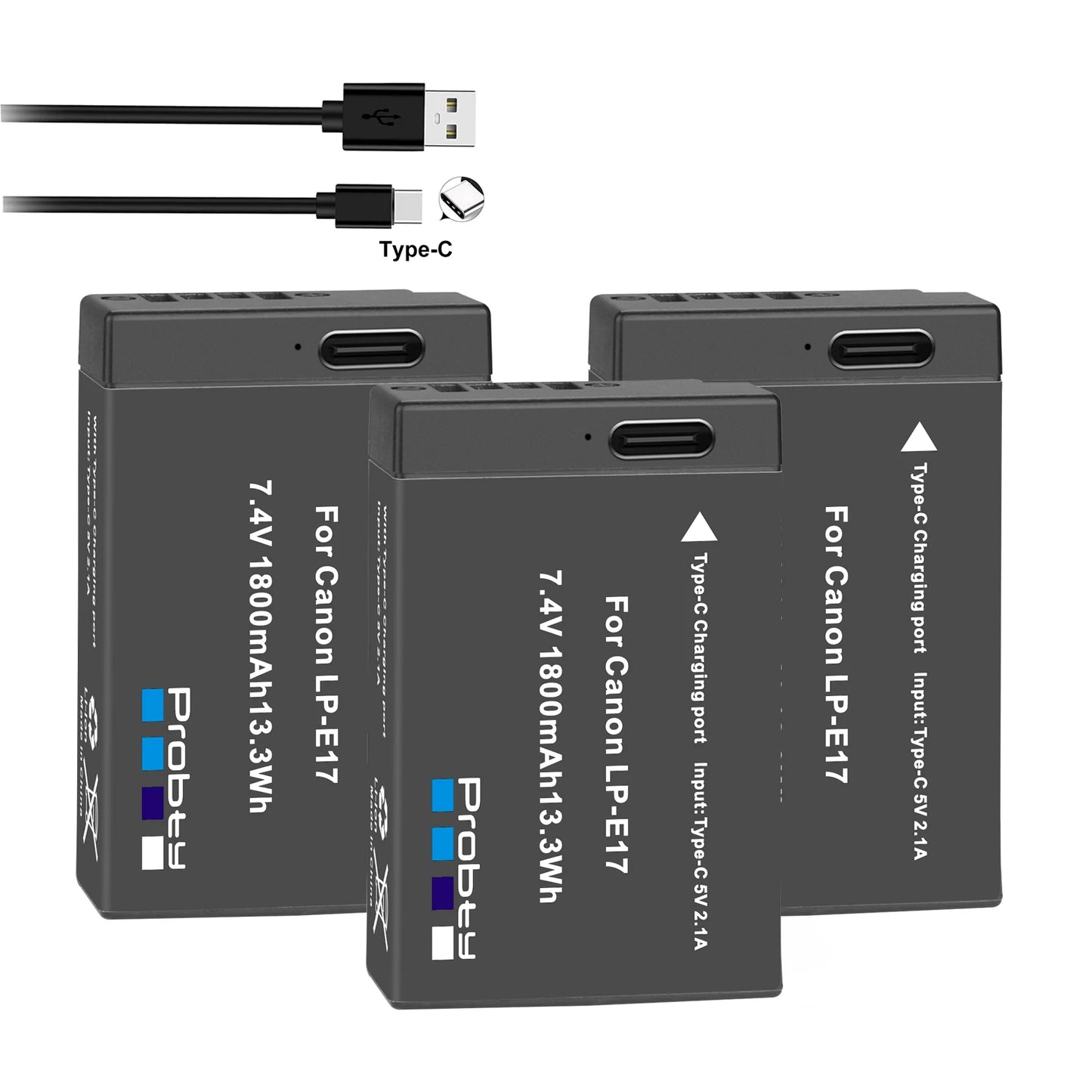 Batterie Probty LP-E17 avec charge rapide de Type C pour Canon M6 II M5 M3 77D T6i 750D T6s 760D T7i 800D T8i 850D...