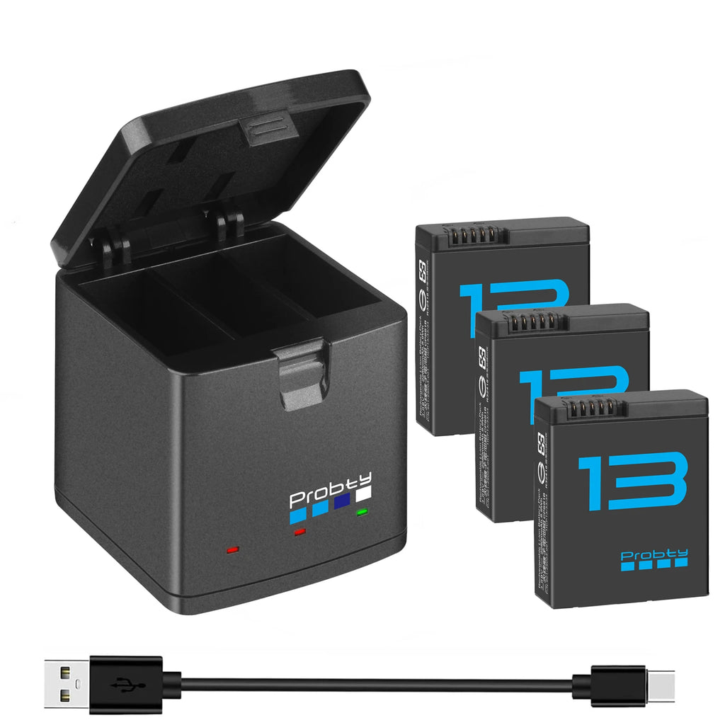 Batterie probty 2280 mAh pour batterie GoPro Hero 13 + chargeur 3 emplacements