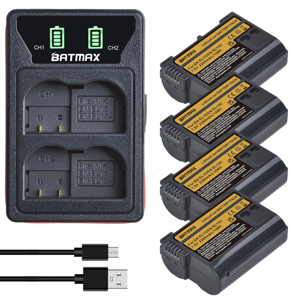 Batterie Batmax 2280mAh EN-EL15C+ chargeur double LED USB pour Nikon Z5,Z6,Z6 II,Z7,Z7II D600 D610 D600E D800 D810 D800E D850