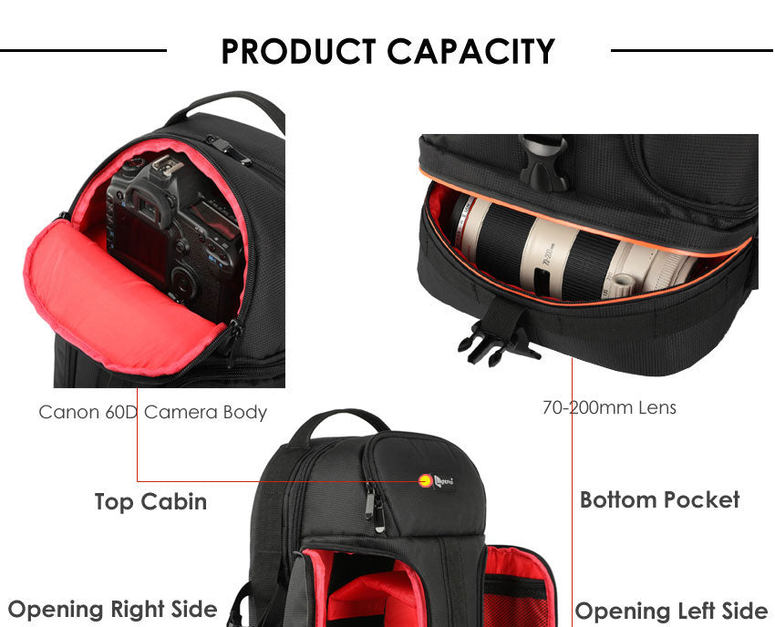 Sac à dos Ightpro TS-30R avec ouverture latérale + housse de pluie