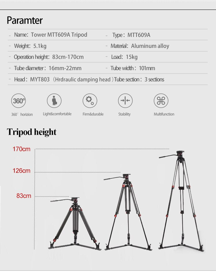 Trépied miliboo Portable tripod MTT609A/B Aluminum/Fibre de carbone 15KG 170 cm