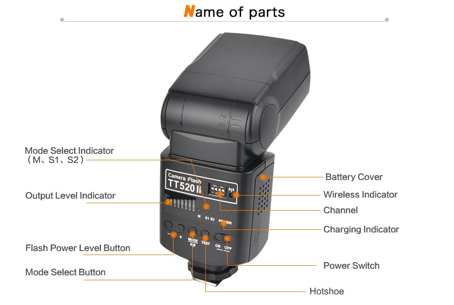 Flash Godox TT520 II avec kit de transmissions de signal sans fil 433MHz integré pour canon nikon pentax olympus...