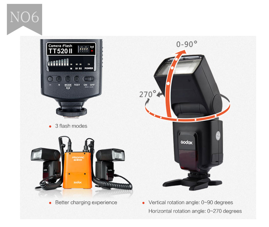 Flash Godox TT520 II avec kit de transmissions de signal sans fil 433MHz integré pour canon nikon pentax olympus...