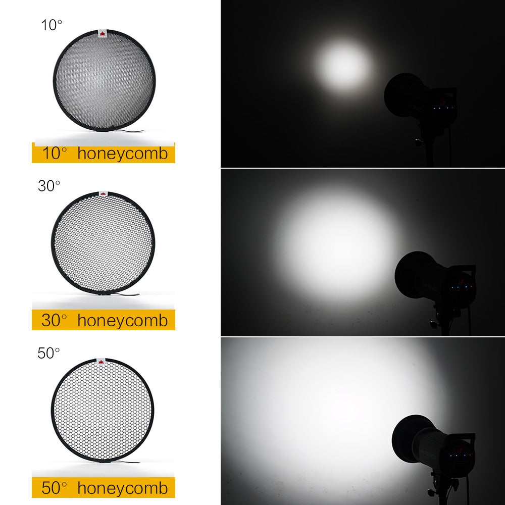 Abat-jour réflecteur GODOX + grille diffuseur en Nid D'abeilles pour Flash Stroboscopique Bowens...