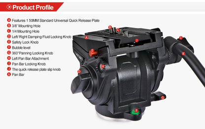 Tête fluide hydraulique panoramique KINGJOY VT-3510 pour trépied, reflex...