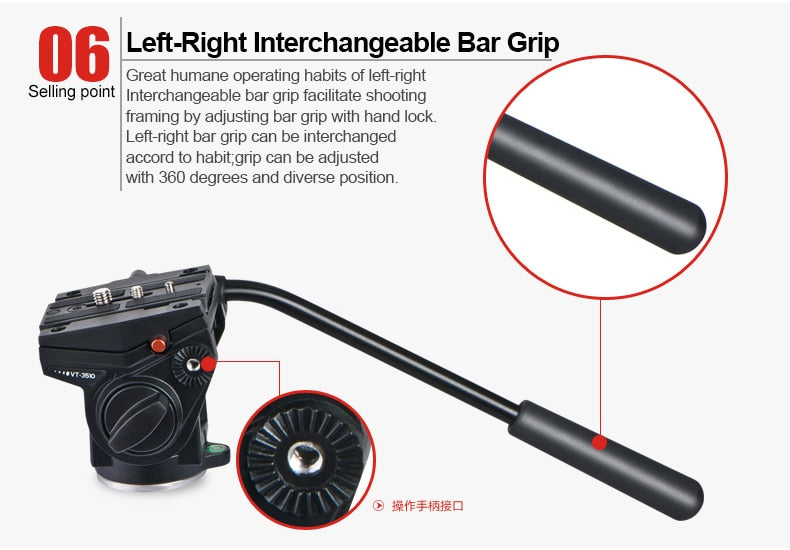 Tête fluide hydraulique panoramique KINGJOY VT-3510 pour trépied, reflex...