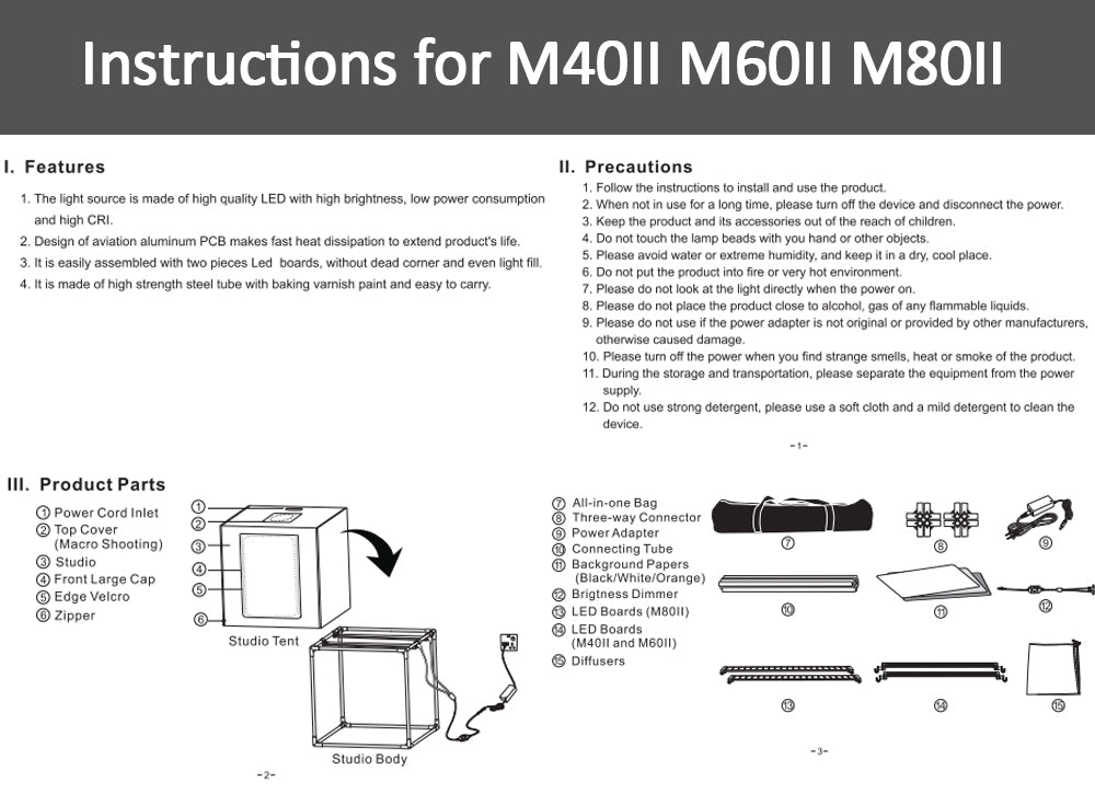 Lightbox Capsaver portable 40cm 60cm 80cm + 3 backgrounds