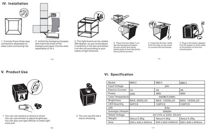Lightbox Capsaver portable 40cm 60cm 80cm + 3 backgrounds