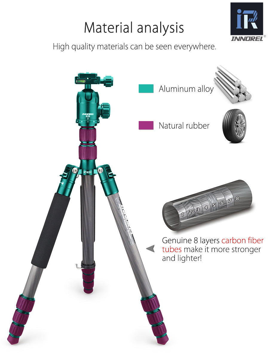 Trépied tripod professionnel Innorel RT40C 14kg 164 cm en fibre de carbone 1.38Kg