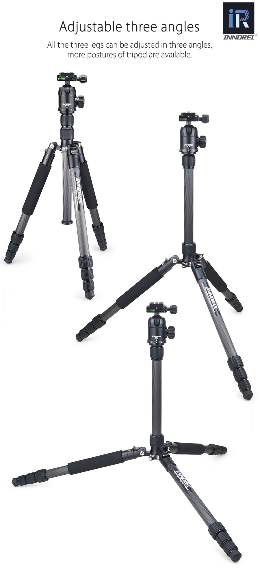 Trépied tripod professionnel Innorel RT40C 14kg 164 cm en fibre de carbone 1.38Kg