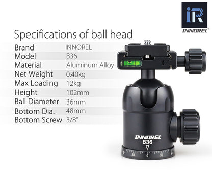 Trépied tripod professionnel Innorel RT40C 14kg 164 cm en fibre de carbone 1.38Kg