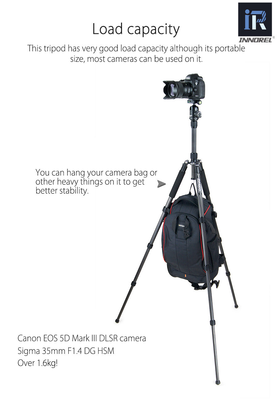 Trépied tripod professionnel Innorel RT40C 14kg 164 cm en fibre de carbone 1.38Kg