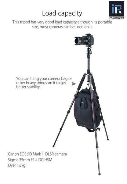 Trépied tripod professionnel Innorel RT40C 14kg 164 cm en fibre de carbone 1.38Kg