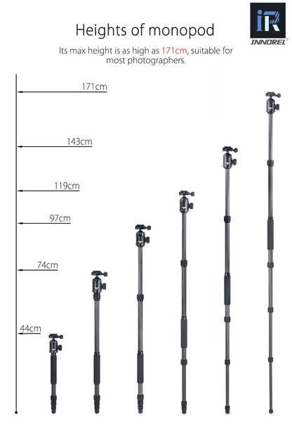 Trépied tripod professionnel Innorel RT40C 14kg 164 cm en fibre de carbone 1.38Kg
