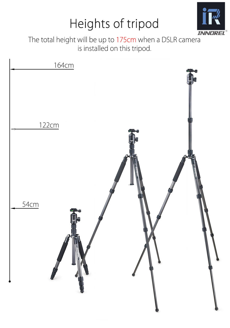 Trépied tripod professionnel Innorel RT40C 14kg 164 cm en fibre de carbone 1.38Kg