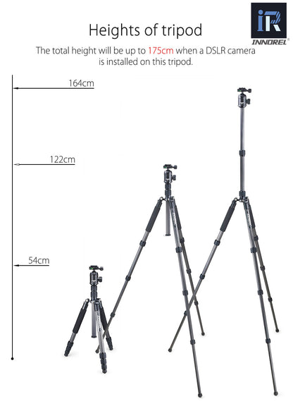 Trépied tripod professionnel Innorel RT40C 14kg 164 cm en fibre de carbone 1.38Kg